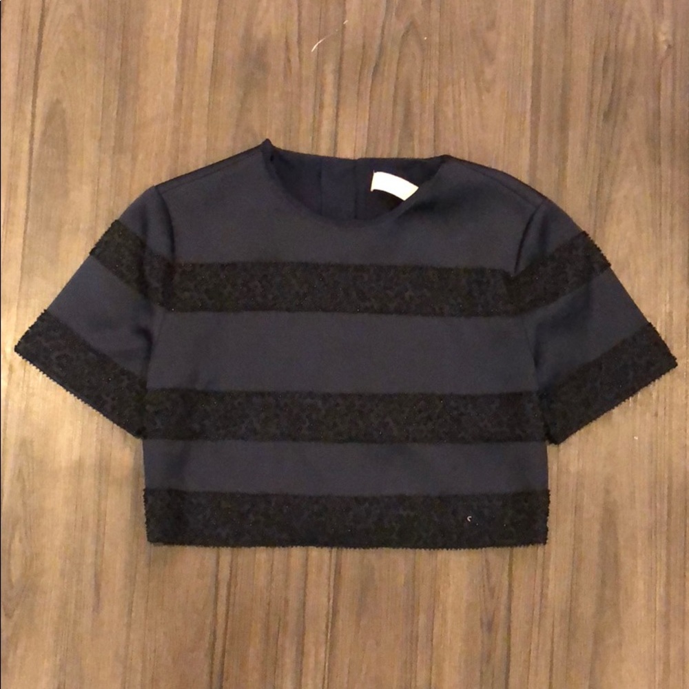 NWT KEEPSAKE the LABEL Navy black beaded crop.